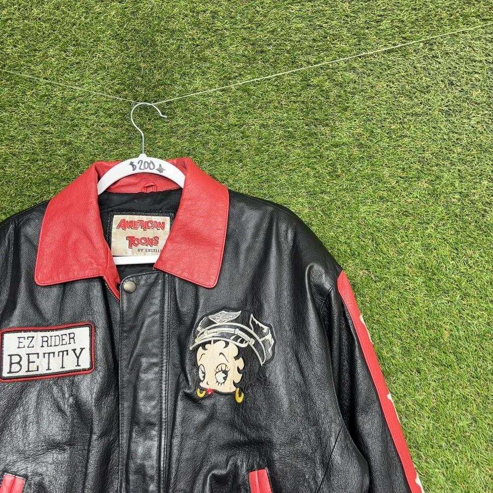 Vintage Betty Boop Leather Jacket Womens Small EZ Rider Betty American Toons Zip
